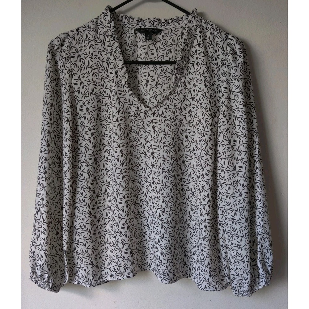 Banana Republic Women's Black/White Long Sleeve V-Neck Blouse Size Small